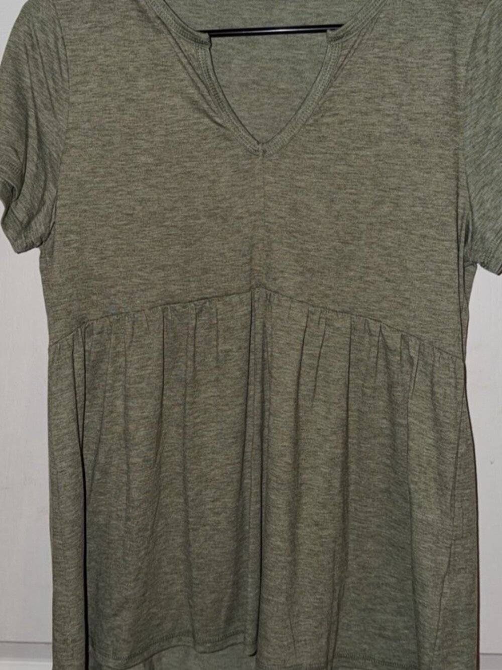 Green Short Sleeve V-Neck Babydoll Top